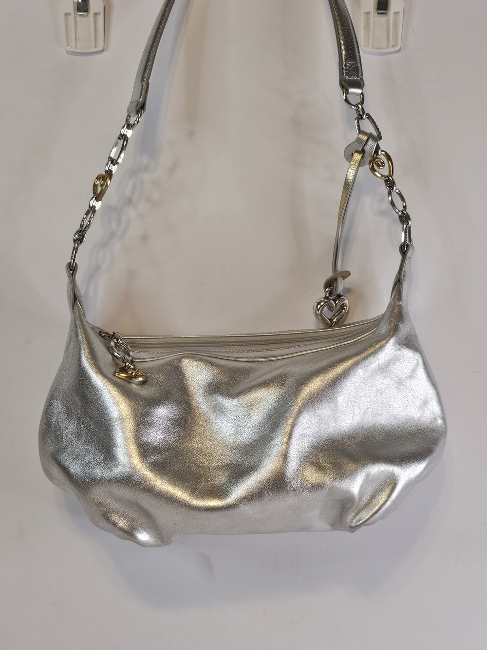 Brighton Silver Metallic Shoulder Bag with Unique Gold/silver Brighton Details